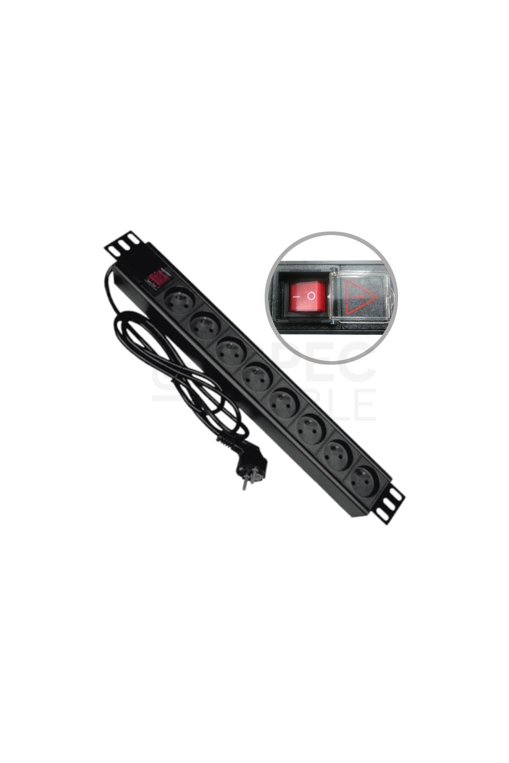 Listwa zasilająca 19" 230V - 8 gniazd (typu E - CEE 7/5), z wyłącznikiem LED, kabel 3,0m CEE 7/7 ALANTEC
