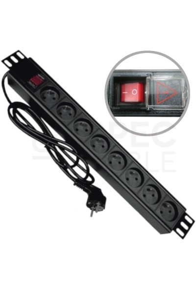 Listwa zasilająca 19" 230V - 8 gniazd (typu E - CEE 7/5), z wyłącznikiem LED, kabel 3,0m CEE 7/7 ALANTEC