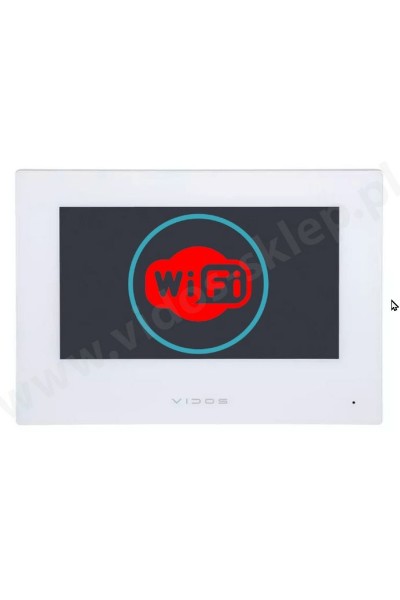 Monitor  IP Vidos ONE. Ekran dotykowy 7" LCD, wbudowany moduł Wi-Fi, pamięć zdjęć, multimedialny, tworzywo ABS / kolor biały