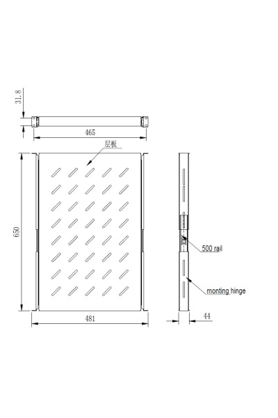 Półka wysuwana 1U do szafy rack 19″ 650 mm szara